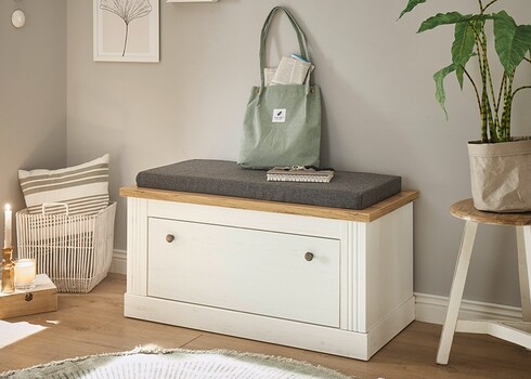 Esikupink padjaga WESTMINSTER valge / tamm, 92x45xH51 cm