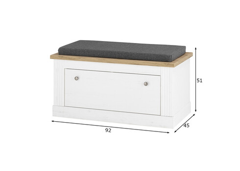 Esikupink padjaga WESTMINSTER valge / tamm, 92x45xH51 cm