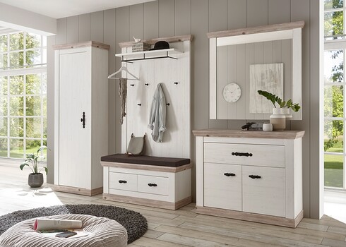 Esikukapp FLORENZ valge mänd / mänd, 73x38xH201 cm