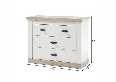 Kummut FLORENZ valge mänd / mänd, 107x45xH87 cm