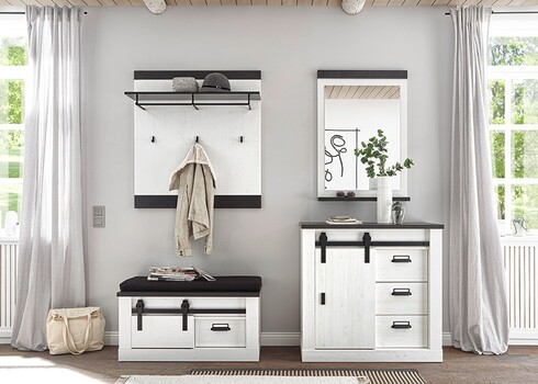 Seinanagi SHERWOOD valge mänd / hall, 92x26xH100 cm