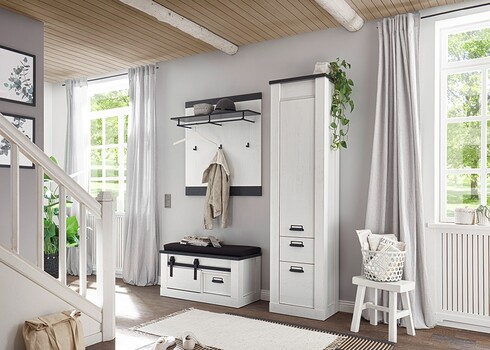 Esikupink SHERWOOD valge mänd / hall, 93x43xH46 cm