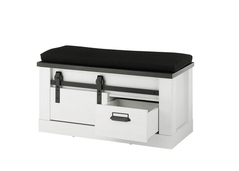 Esikupink istumispadjaga SHERWOOD valge mänd / hall, 93x43xH46 cm