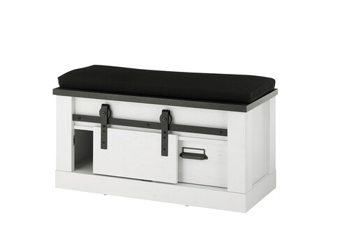 Esikupink istumispadjaga SHERWOOD valge mänd / hall, 93x43xH46 cm