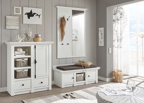 Esikupink WESTERLAND valge mänd, 124x45xH42 cm