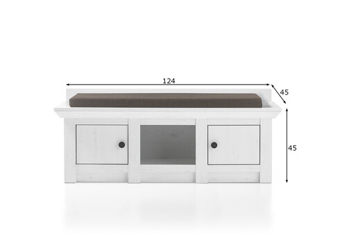 Esikupink istumispadjaga WESTERLAND valge mänd, 124x45xH45 cm