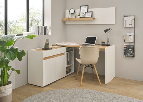 Kirjutuslaud CITY valge / tamm, 143x62xH76 cm