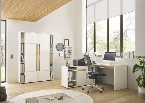 Kontorikapp CITY valge / tamm, 140x40xH200 cm