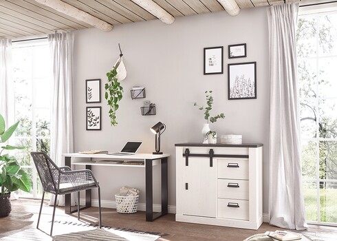 Kirjutuslaud SHERWOOD valge mänd / hall, 125x60xH76 cm