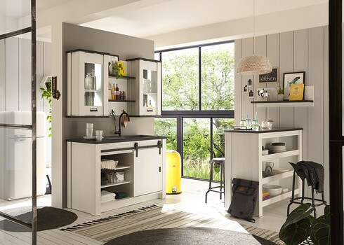 Köögikapp SHERWOOD valge mänd / hall, 133x64xH93 cm