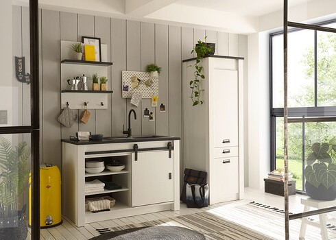 Köögikapp SHERWOOD valge mänd / hall, 133x64xH93 cm