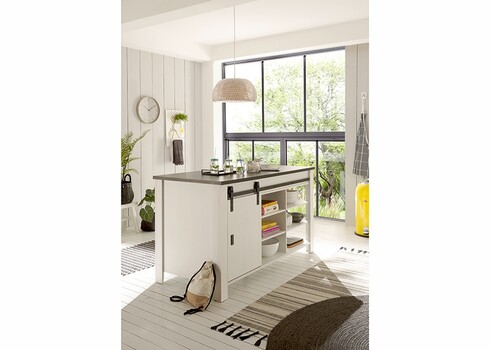 Köögisaar SHERWOOD valge mänd / hall, 162x77xH93 cm