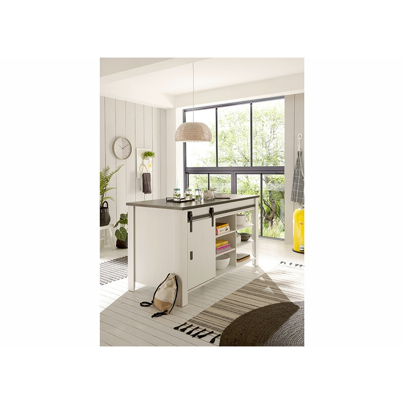 Köögisaar SHERWOOD valge mänd / hall, 162x77xH93 cm