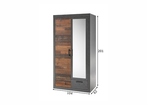 Riidekapp BROOKLYN pruun / hall, 104x62xH201 cm