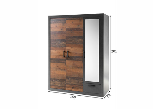 Riidekapp BROOKLYN pruun / hall, 150x62xH201 cm