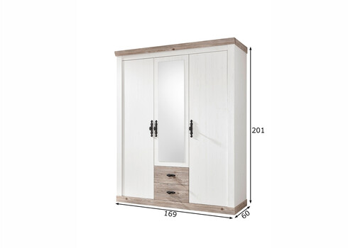 Riidekapp FLORENZ valge mänd / mänd, 169x60xH201 cm