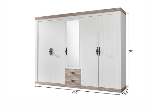 Riidekapp FLORENZ valge mänd / mänd, 265x60xH201 cm