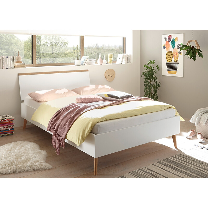 Voodi LENA valge / tamm, 145x210xH95 cm