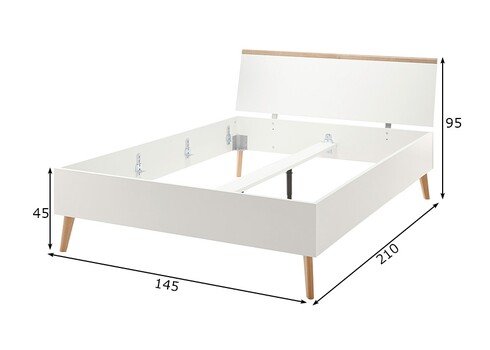 Voodi LENA valge / tamm, 145x210xH95 cm