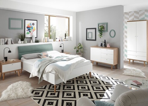 Voodi LENA valge / münt, 145x210xH95 cm