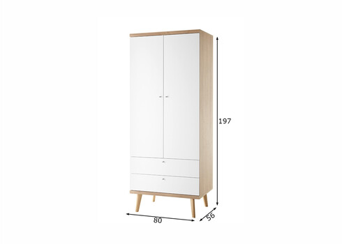 Riidekapp LENA valge / tamm, 80x56xH197 cm
