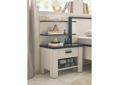 Seinariiul SHERWOOD valge mänd / hall, 60x22xH54 cm