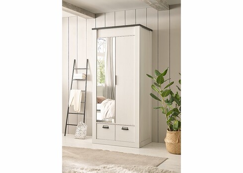 Riidekapp SHERWOOD valge mänd / hall, 93x63xH209 cm