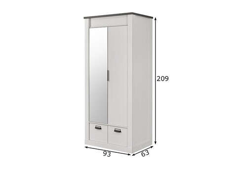 Riidekapp SHERWOOD valge mänd / hall, 93x63xH209 cm