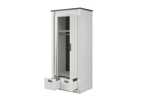 Riidekapp SHERWOOD valge mänd / hall, 93x63xH209 cm