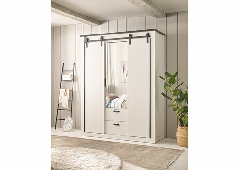 Riidekapp SHERWOOD valge mänd / hall, 162x63xH209 cm