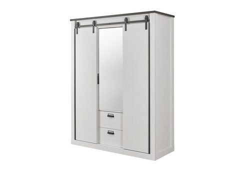 Riidekapp SHERWOOD valge mänd / hall, 162x63xH209 cm