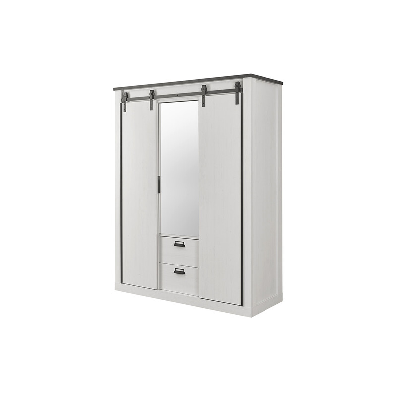 Riidekapp SHERWOOD valge mänd / hall, 162x63xH209 cm