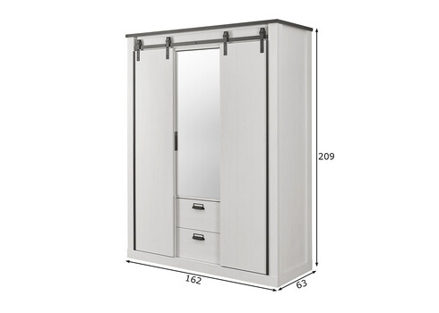 Riidekapp SHERWOOD valge mänd / hall, 162x63xH209 cm