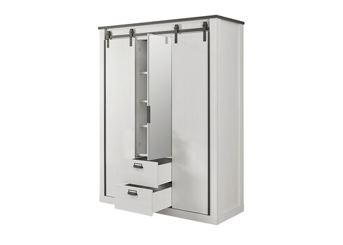 Riidekapp SHERWOOD valge mänd / hall, 162x63xH209 cm