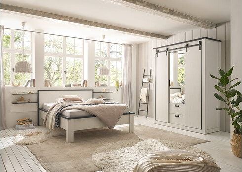 Riidekapp SHERWOOD valge mänd / hall, 162x63xH209 cm