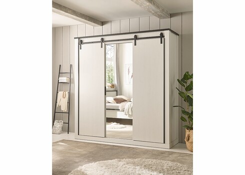 Riidekapp SHERWOOD valge mänd / hall, 201x63xH209 cm