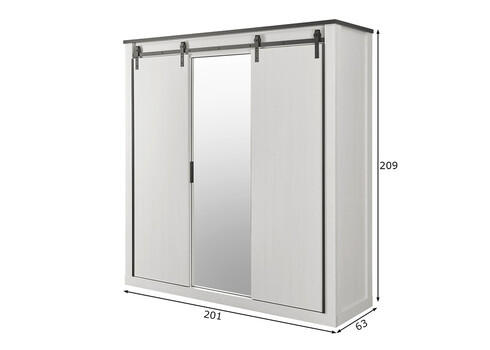 Riidekapp SHERWOOD valge mänd / hall, 201x63xH209 cm