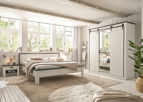 Riidekapp SHERWOOD valge mänd / hall, 201x63xH209 cm