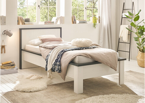 Voodi SHERWOOD valge mänd / hall, 111x214xH93 cm