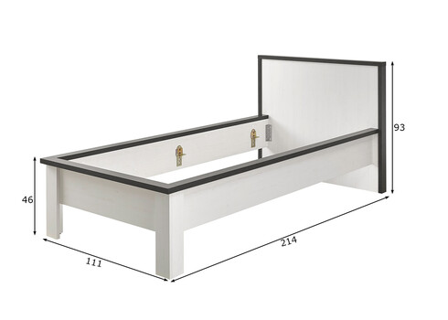 Voodi SHERWOOD valge mänd / hall, 111x214xH93 cm