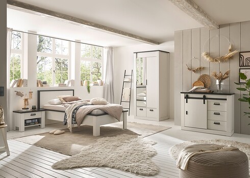 Voodi SHERWOOD valge mänd / hall, 111x214xH93 cm