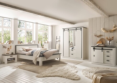 Voodi SHERWOOD valge mänd / hall, 161x214xH93 cm