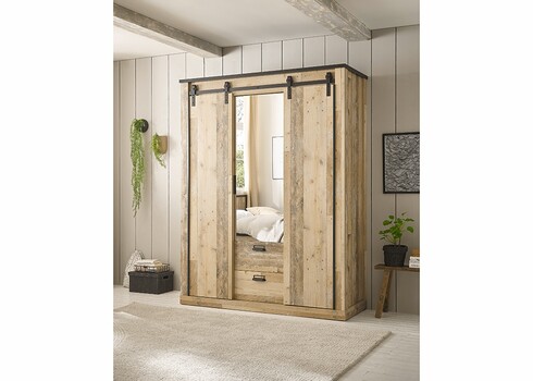 Riidekapp SHERWOOD pruun / hall, 162x63xH209 cm