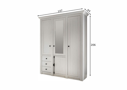 Riidekapp WESTERLAND valge mänd, 147x64xH206 cm