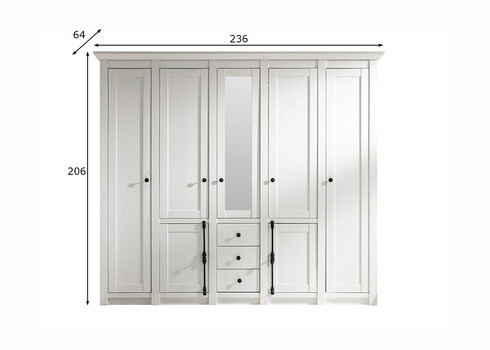 Riidekapp WESTERLAND valge mänd, 236x64xH206 cm