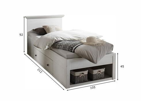 Voodi WESTERLAND valge mänd, 105x212xH92 cm