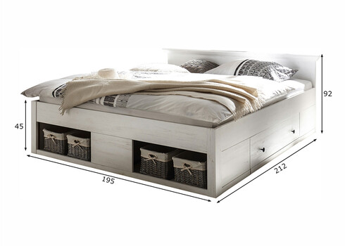 Voodi WESTERLAND valge mänd, 195x212xH92 cm