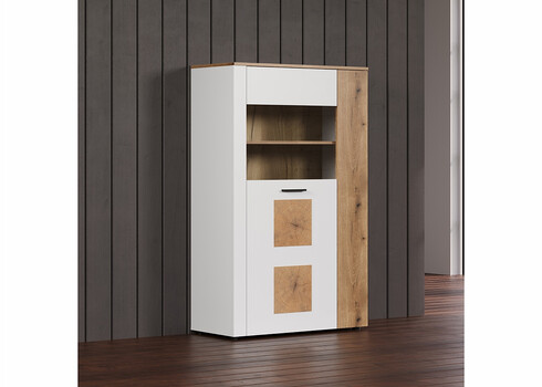 Vitriinkapp VITORIA valge / tamm, 90x42xH146 cm