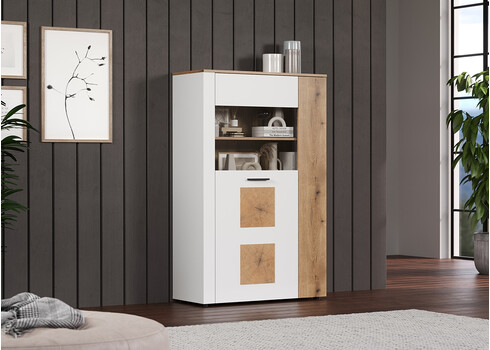 Vitriinkapp VITORIA valge / tamm, 90x42xH146 cm