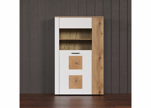 Vitriinkapp VITORIA valge / tamm, 90x42xH146 cm